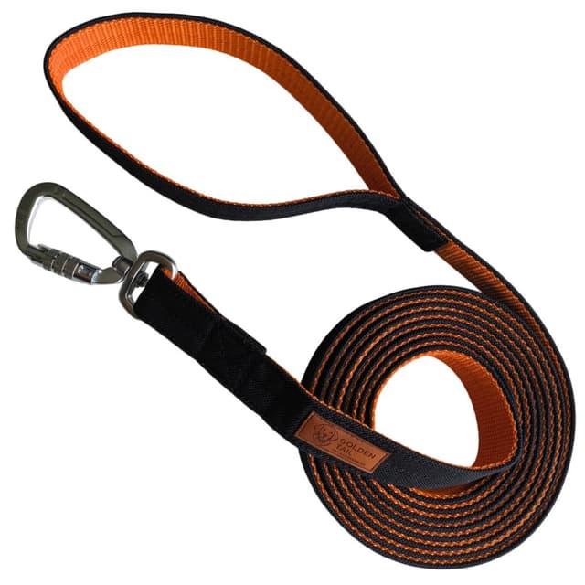 Smycz dla psa GoldenTail duży aluminiowy karabińczyk pomarańczowa czarna mocna